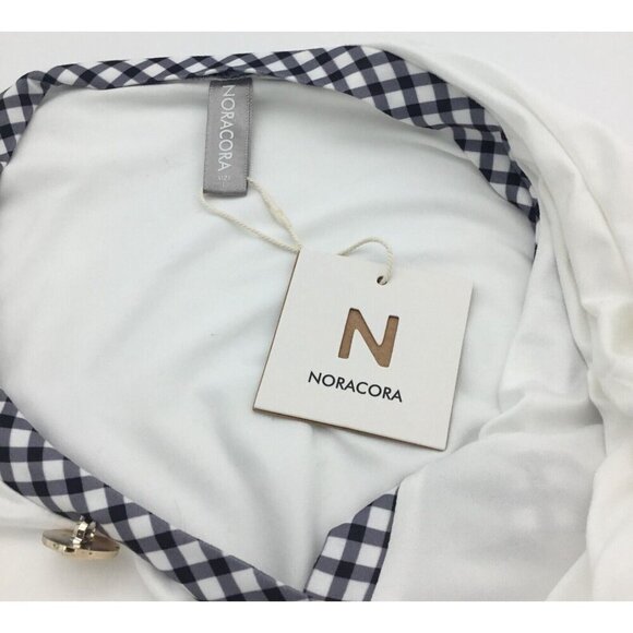 Nora Cora Long Sleeve White Pullover Asymmetric Neck Gingham & Button Accents LG - Picture 7 of 11